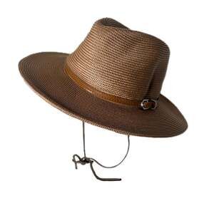 MARA & MERU Brown Wide Brim Straw Safari Fedora Sun Hat with Leather Buckle Band